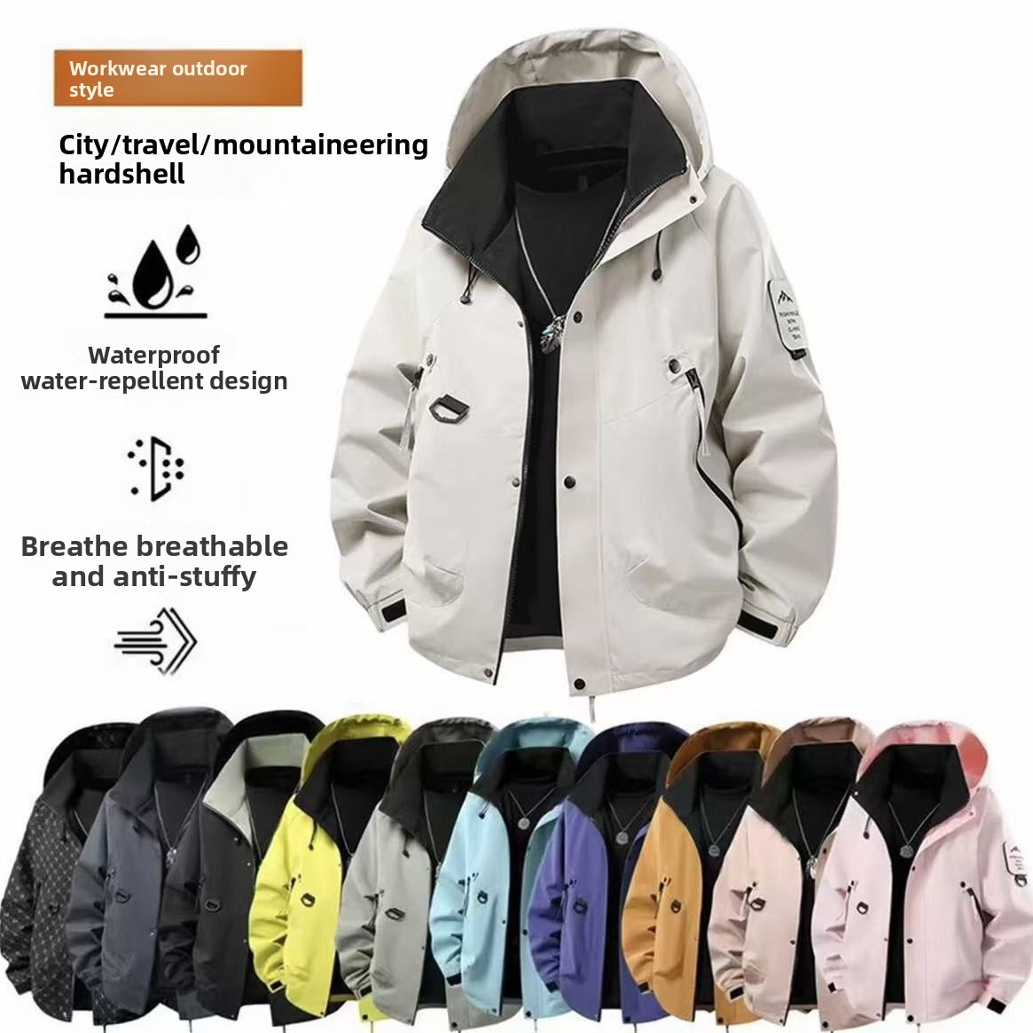 Cycling Rain Jacket Commute - معطف واقٍ من المطر للجنسين بعامل